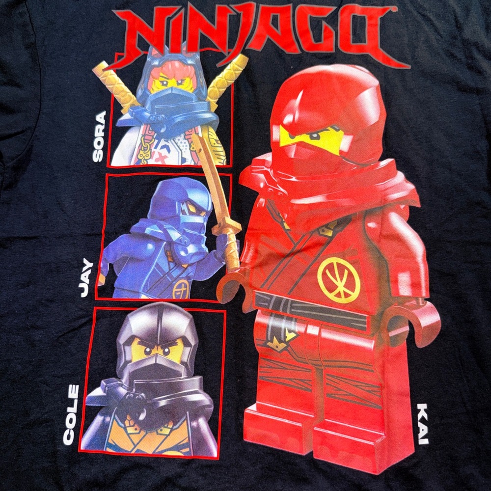 LEGO Ninjago Graphic Tee Kids L Black NEW Kai Sora Jay Cole Shirt